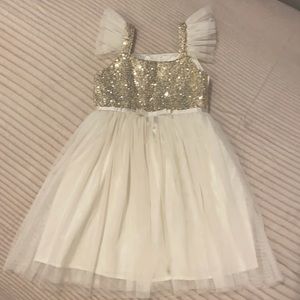 Popatu Cream Tulle and Gold Sequin dress. Size 6